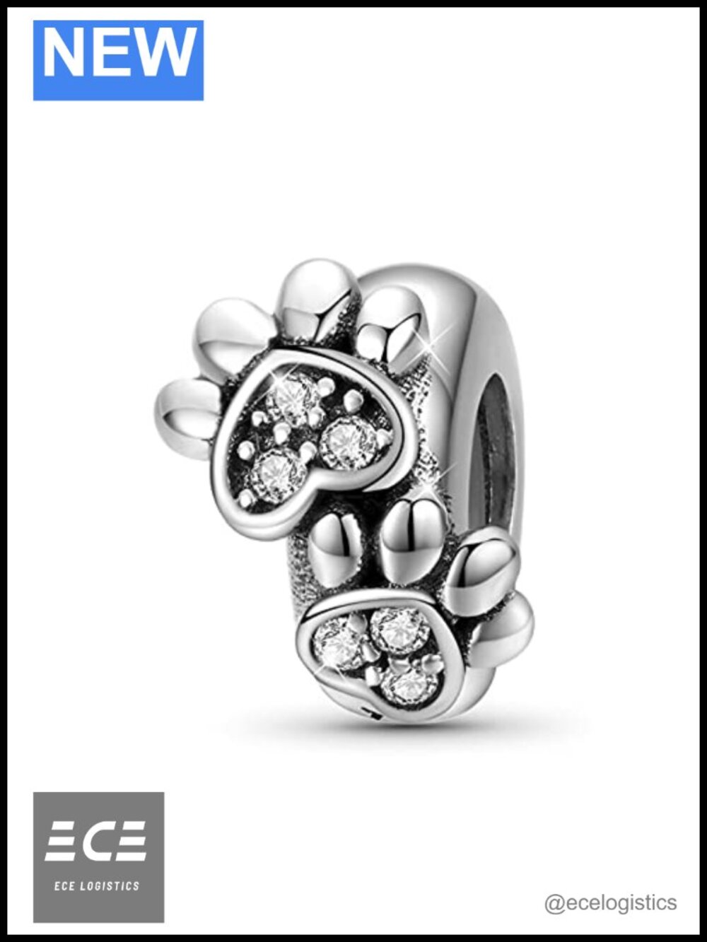 925 Sterling Silver Paw Print Stopper Bead Charm for Bracelet Necklace